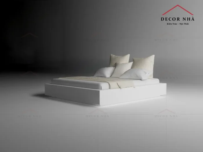 Giường MDF Màu Trắng Có Bục Nâng
