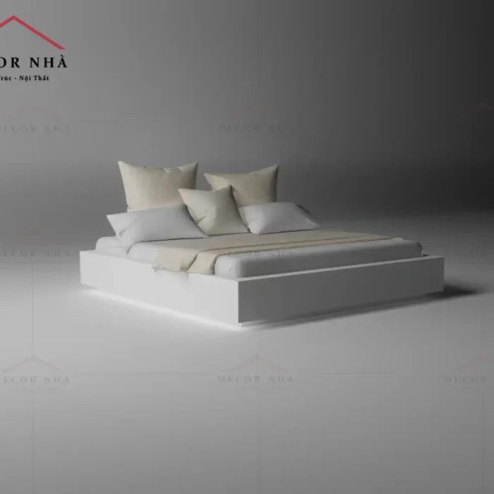 Giường MDF Màu Trắng Có Bục Nâng