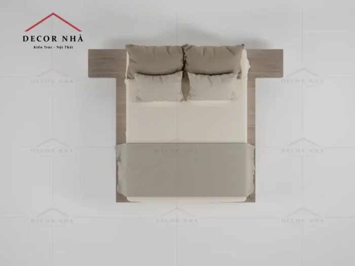 Giường Vân Gỗ MDF Kết Hợp Với Tủ Đầu Giường
