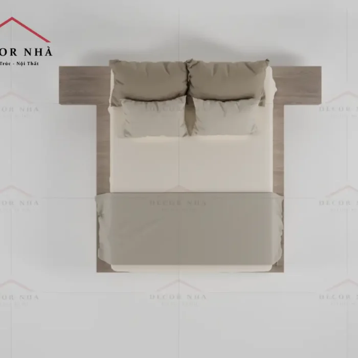 Giường Vân Gỗ MDF Kết Hợp Với Tủ Đầu Giường
