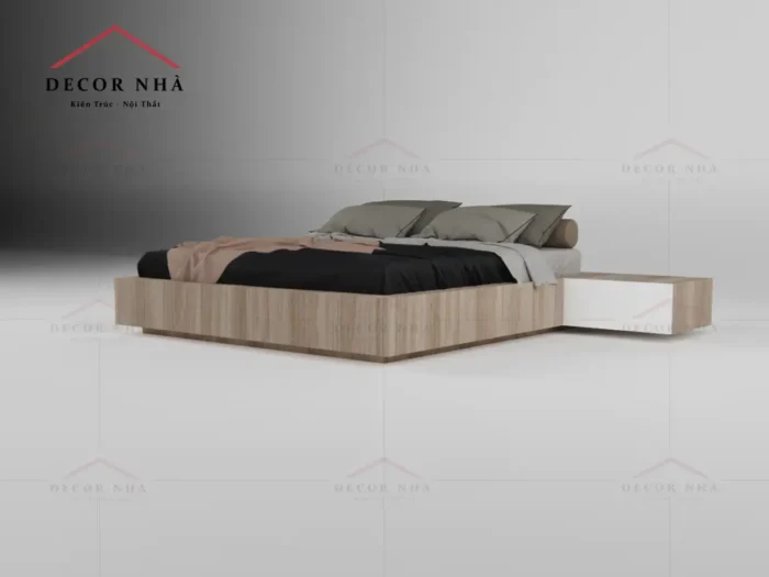 Giường MDF Kết Hợp Tủ Đầu Giường Bên Hông