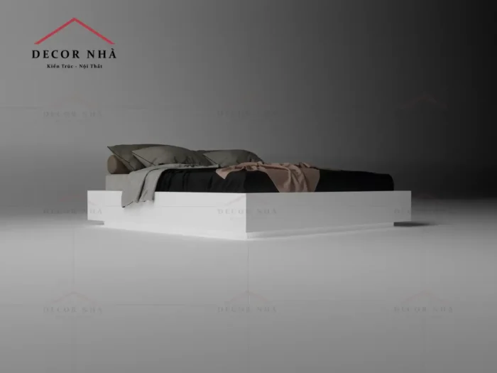 Giường MDF Trắng Gắn Liền Với Tủ