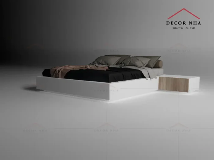 Giường MDF Trắng Gắn Liền Với Tủ