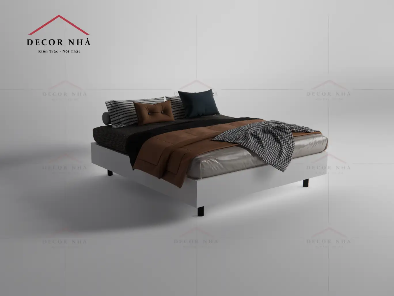 Giường Ngủ Gỗ MDF Chân Sắt