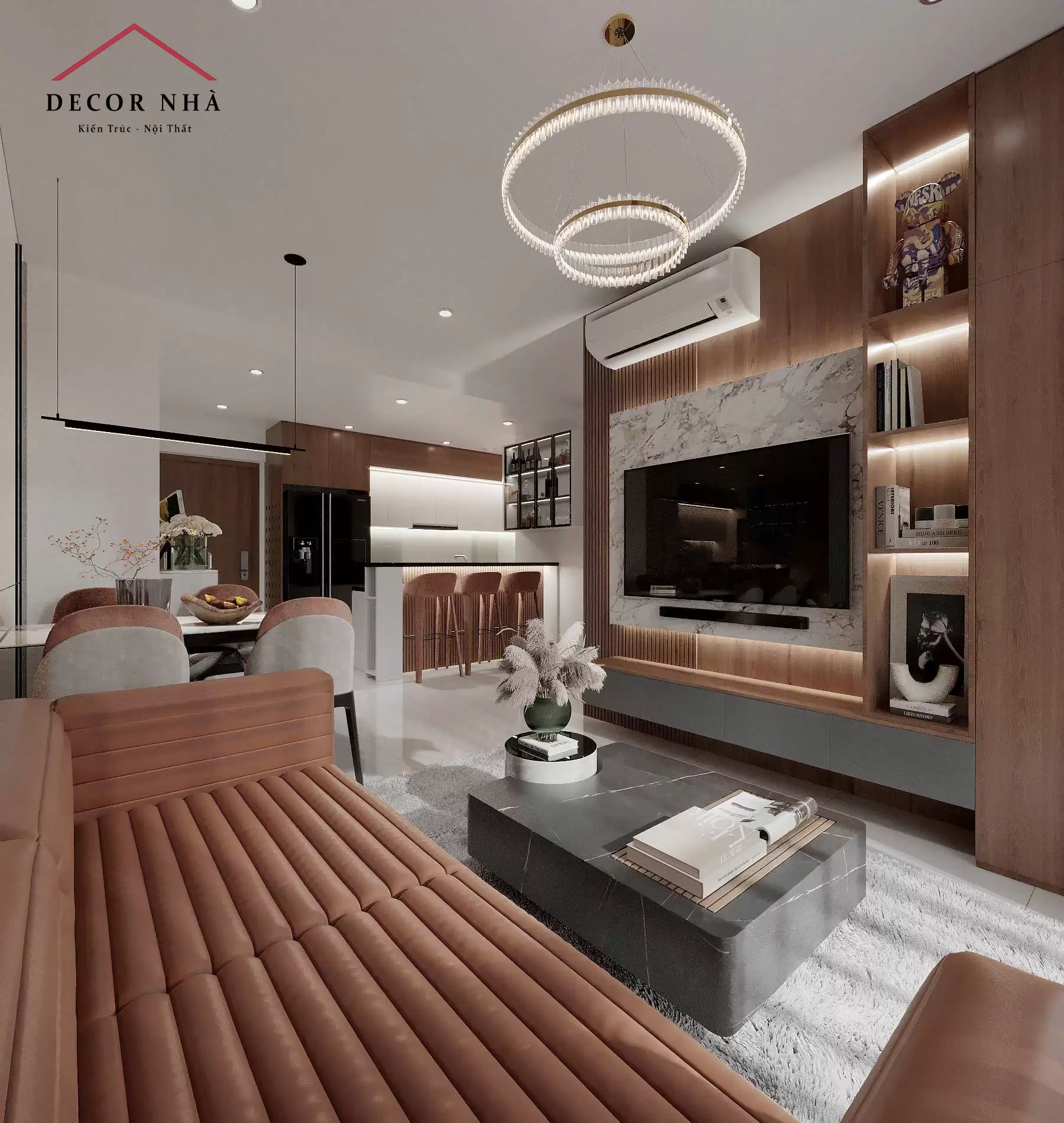 Phong cách hiện đại (Modern Minimalist) kết hợp tinh tế với các yếu tố sang trọng (Luxury)