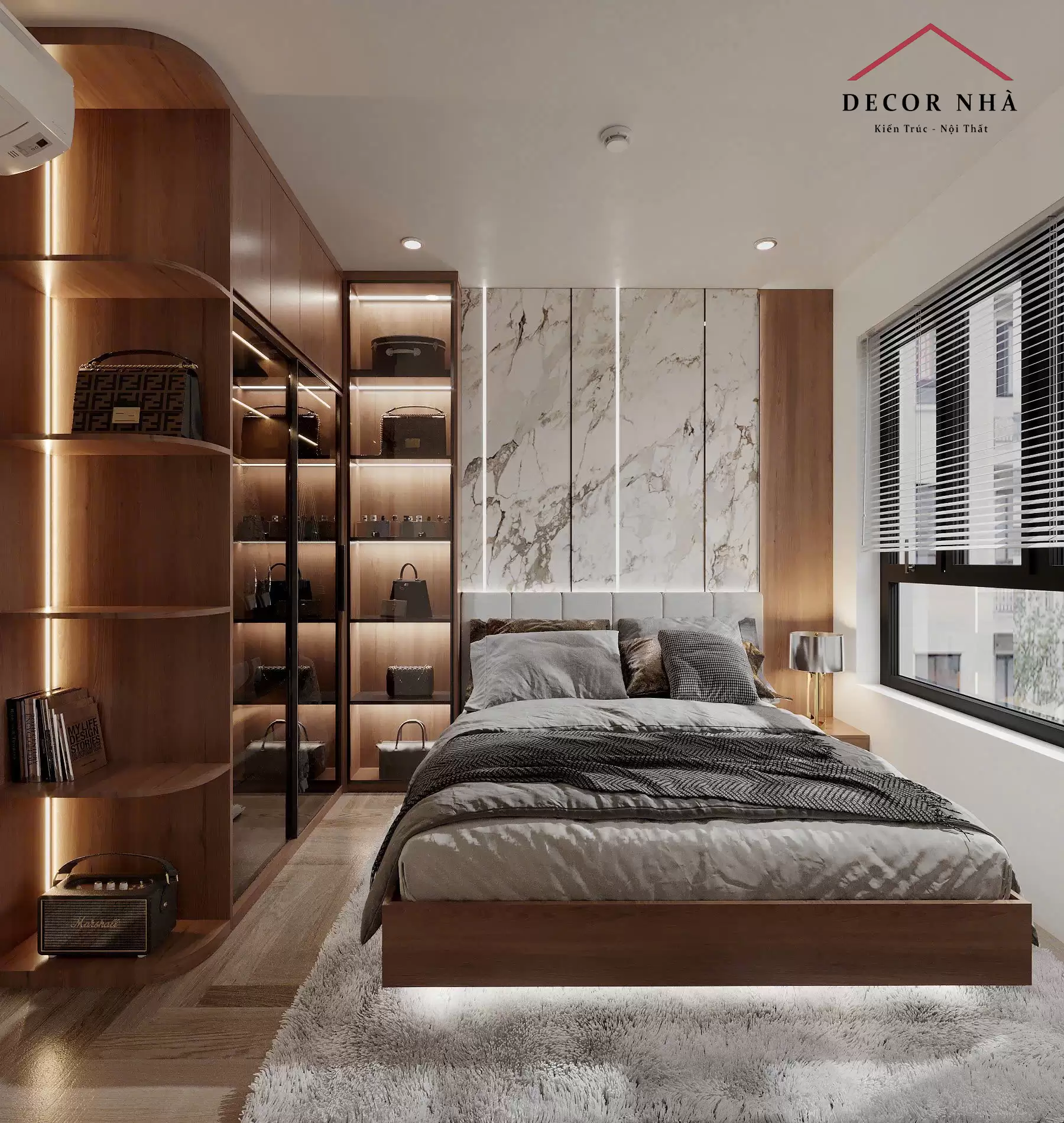 Phong cách hiện đại (Modern Minimalist) kết hợp tinh tế với các yếu tố sang trọng (Luxury)